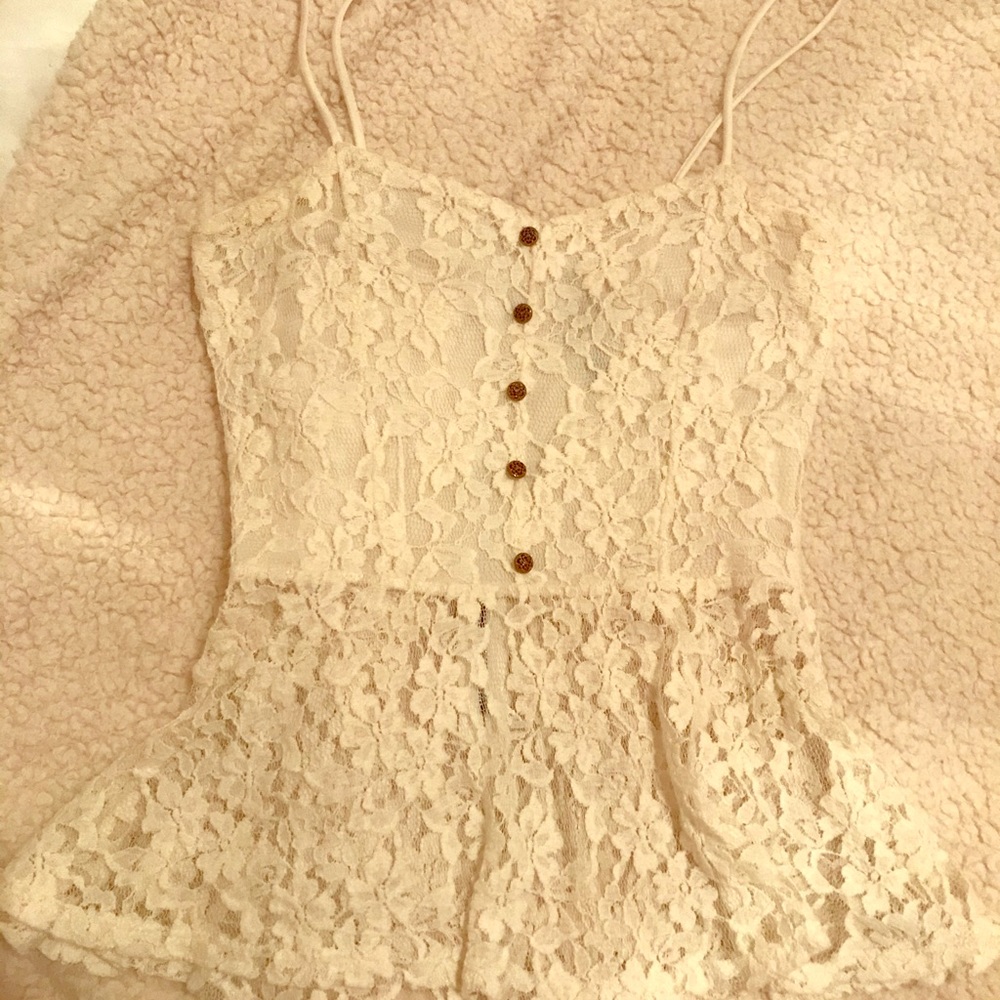 White peplum lace tank top
